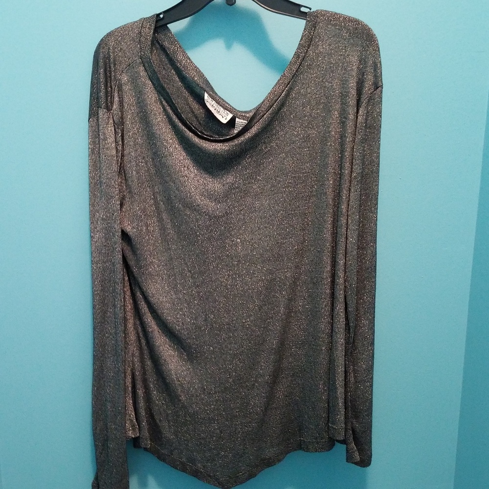 New Direction Silver Metallic Top Asymmetrical Hem